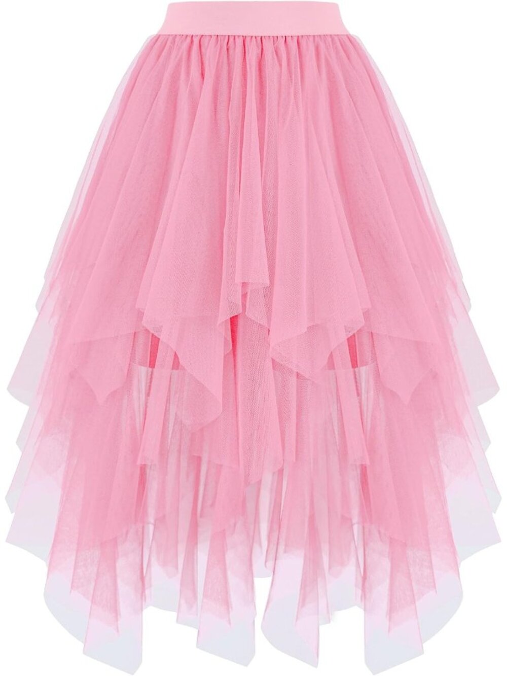 Women's Baby Pink High Layered Asymmetrical Puffy Fairy Midi Length Tulle Skirt